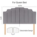 Mid Century Headboard For Queen Size Bed, Velvet Upholstered Tufted Bed Headboard With Decor, Adjustable Curved Solid Wood Head Board Vertical Channel Design Medium Grey Queen Grey Bedroom Modern Rubberwood Bed Frame Velvet Rubber Wood