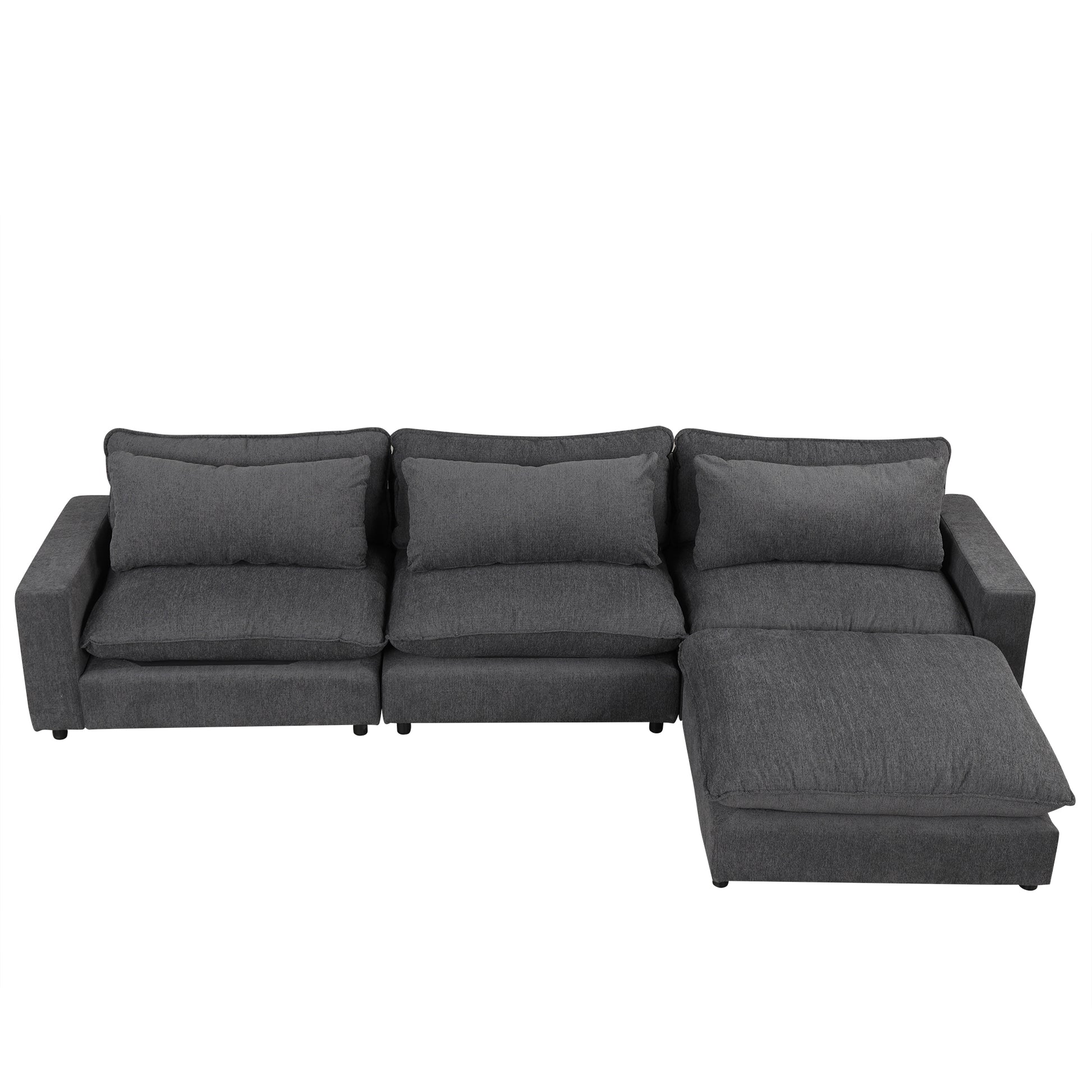 128" Sectional Sofa Cloud Sofa Chenille Upholstered Sofa Couch With Movable Ottoman, Comfortable Seat Cushions, Charging Ports And Three Back Pillows For Living Room, Grey Grey Foam Chenille 4 Seat