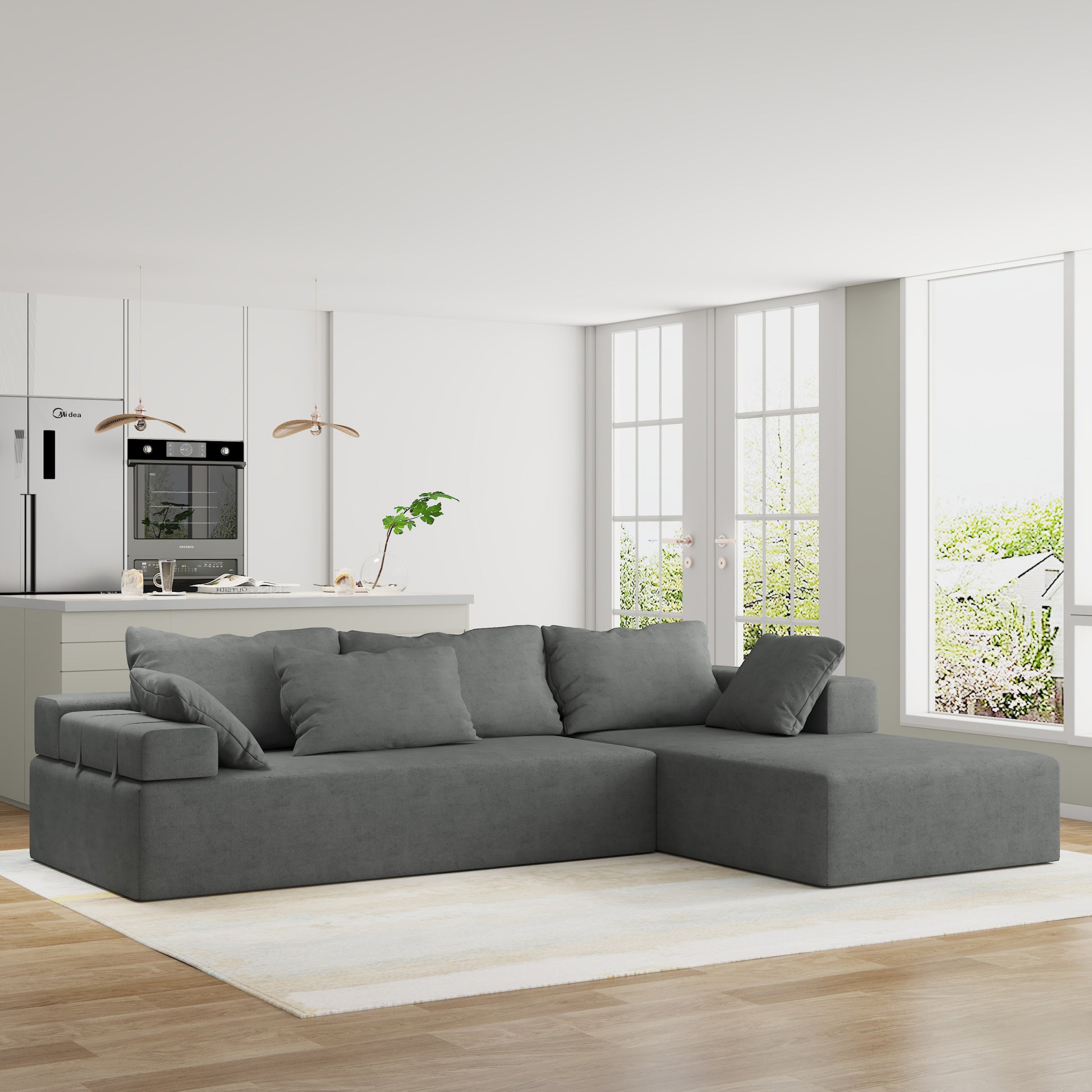 Modern Upholstered Sectional Sofa Couch Set,Modular 108" L Shaped Sectional Living Room Sofa Set With 6 Pillows,Free Combination Sofa Couch For Living Room,Bedroom Grey Foam Chenille 3 Seat