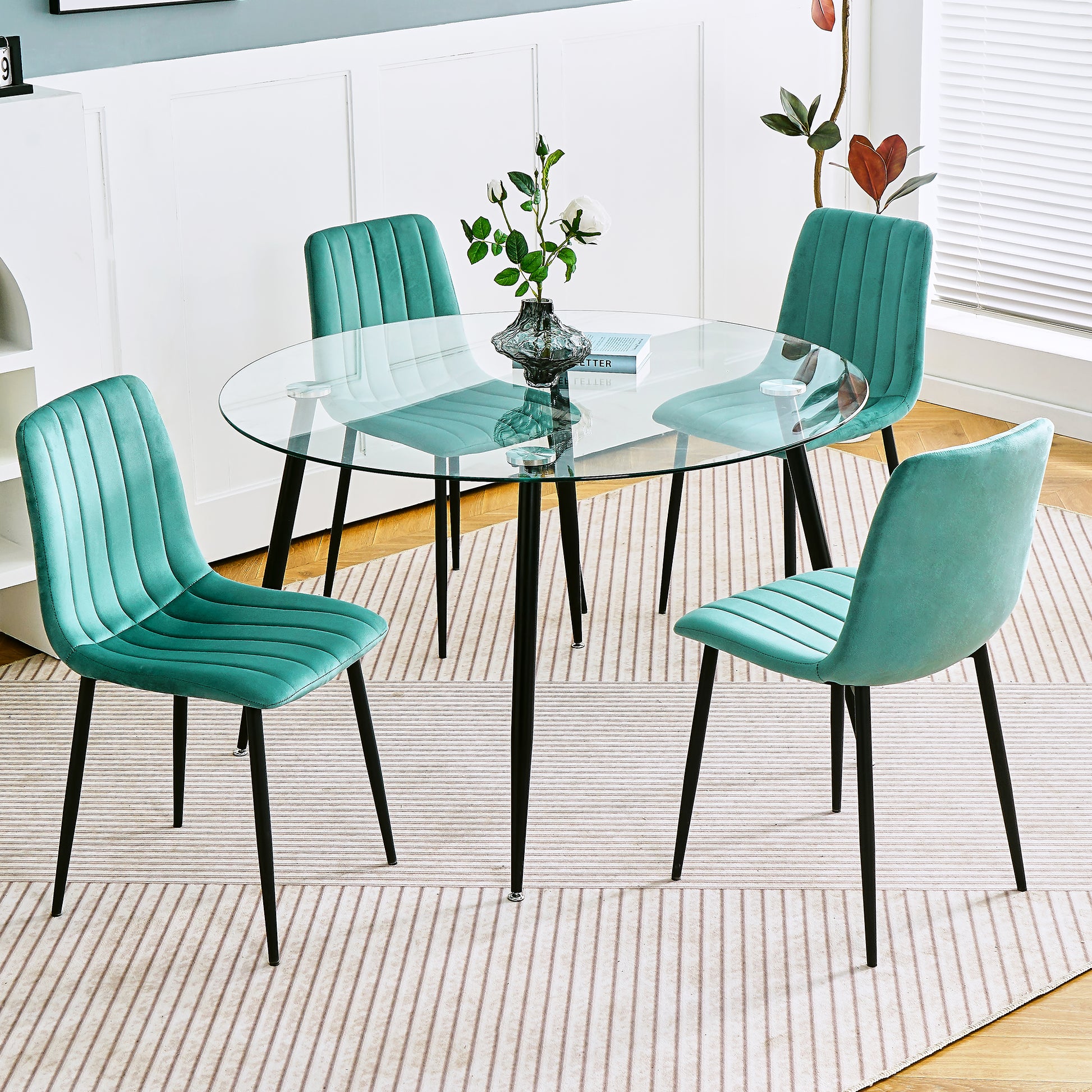 Modern Simple Glass Table, High Quality Tempered Glass Metal Material, Black Spray Table Legs, Suitable For Restaurant Kitchen Set Of 1 Black Round Glass