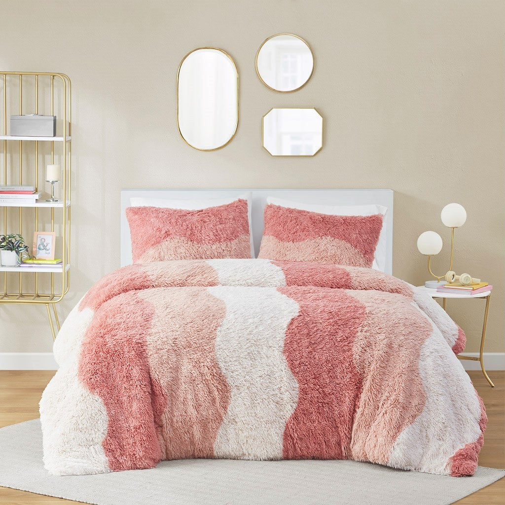 Ombre Shaggy Faux Fur Comforter Set Queen Multicolor Polyester