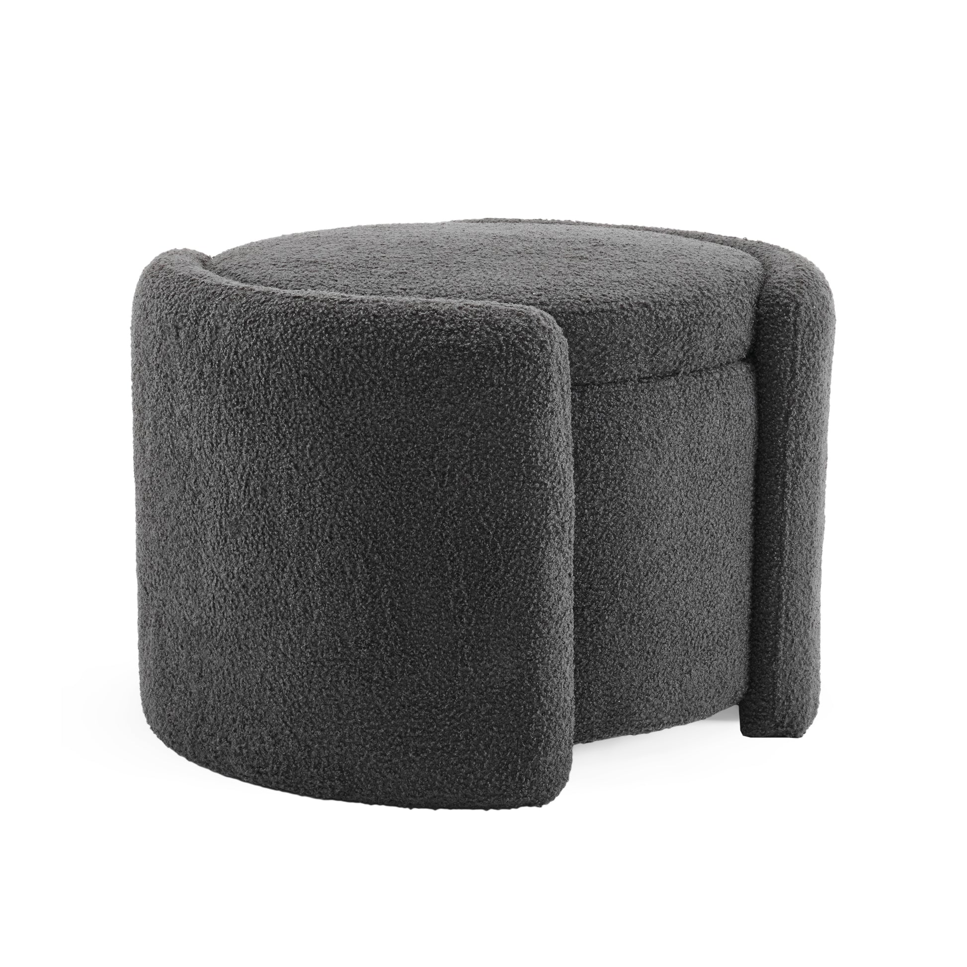 Cozy Lamb Fleece Storage Ottoman: Stylish Comfort With Hidden Storage, Grey Wood Primary Living Space Solid Grey With Storage Dark Grey Polyester Polyester Backless Casual Round Internal Storage