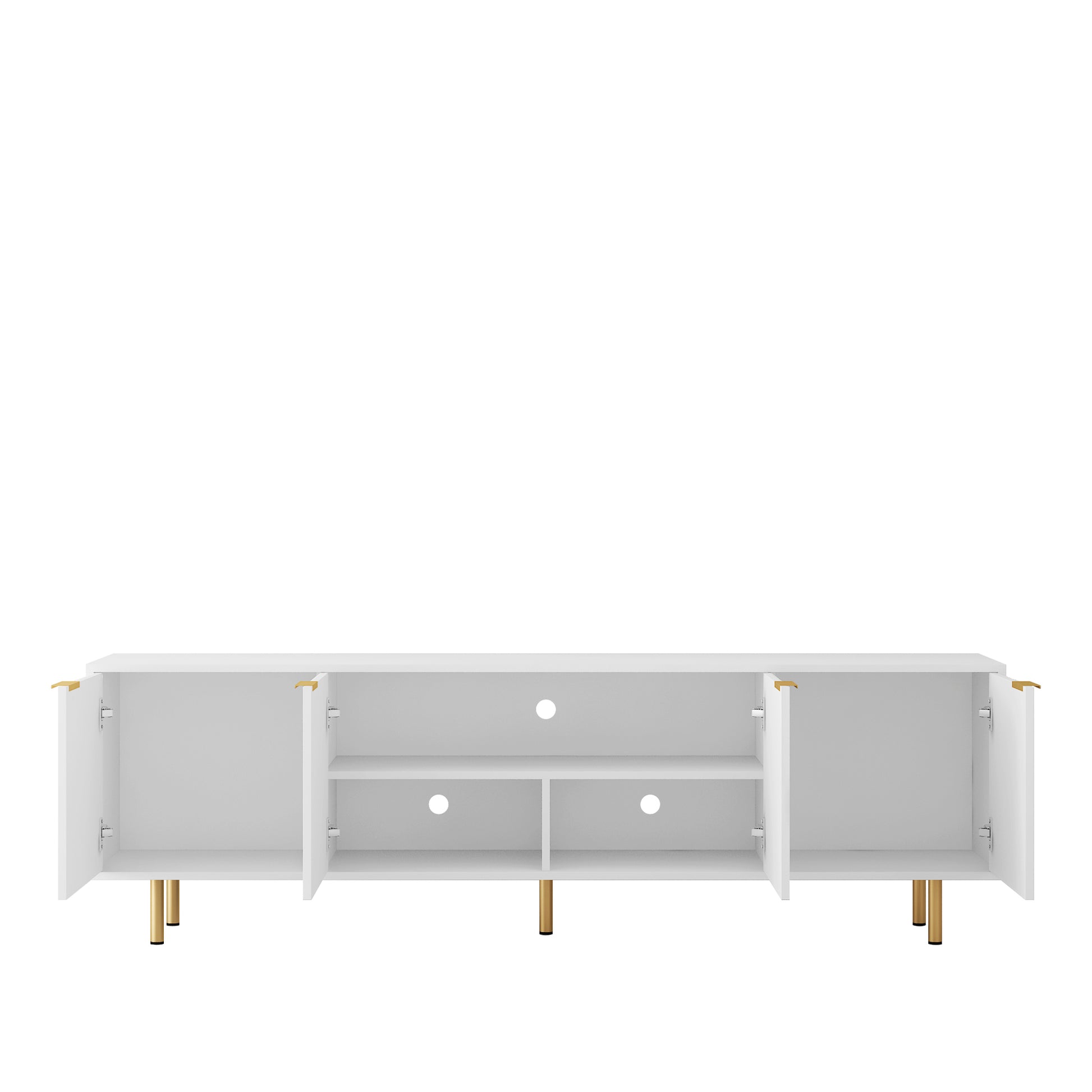 White Modern Tv Stand Fluted 68" With Power Outlet, Entertainment Center With Storage Doors, Tv Console Media Cabinet, For 55 Inch Tv, Living Room White 70 79 Inches Mdf