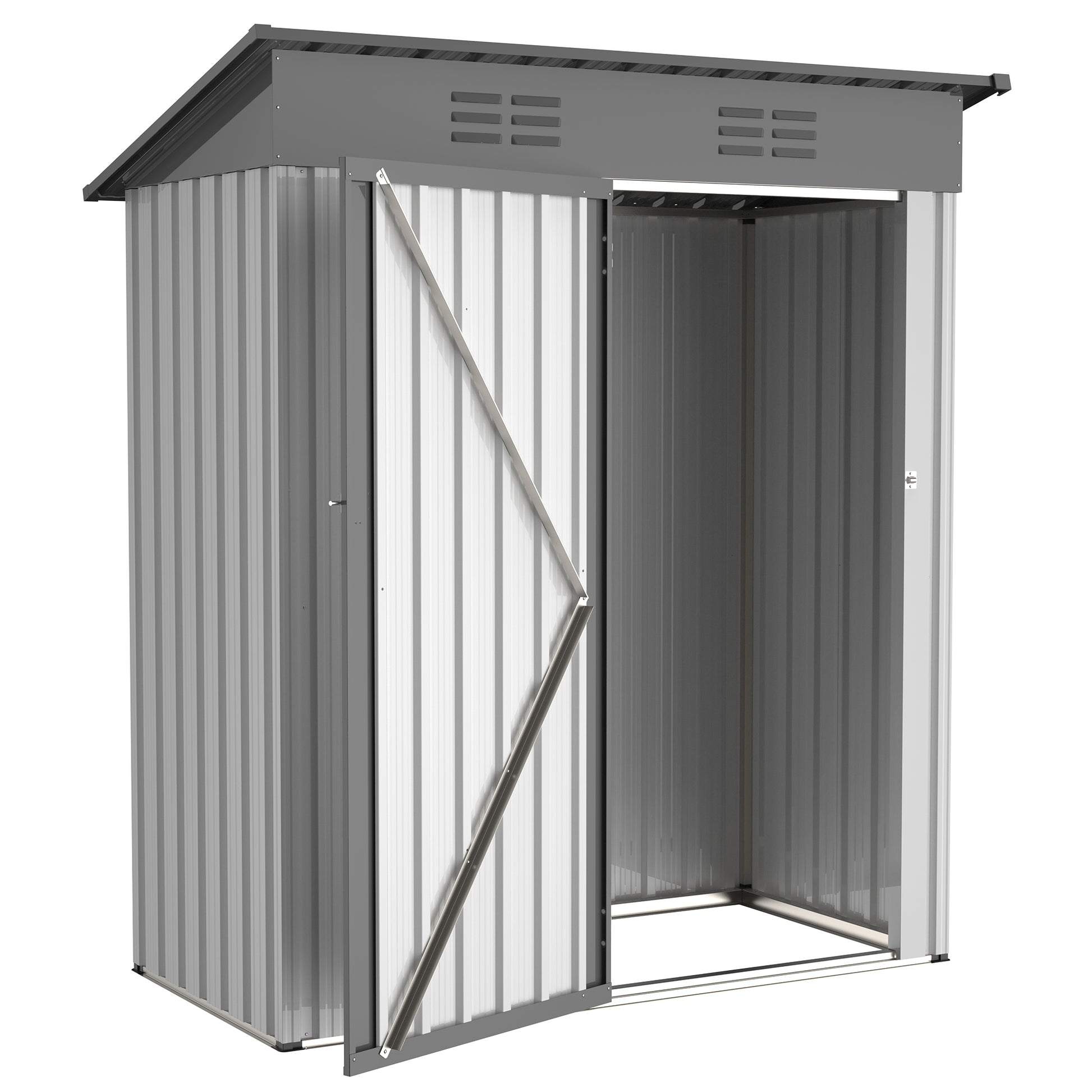 5 X 3 Ft Outdoor Storage Shed, Galvanized Metal Garden Shed With Lockable Doors, Tool Storage Shed For Patio Lawn Backyard Trash Cans White Metal