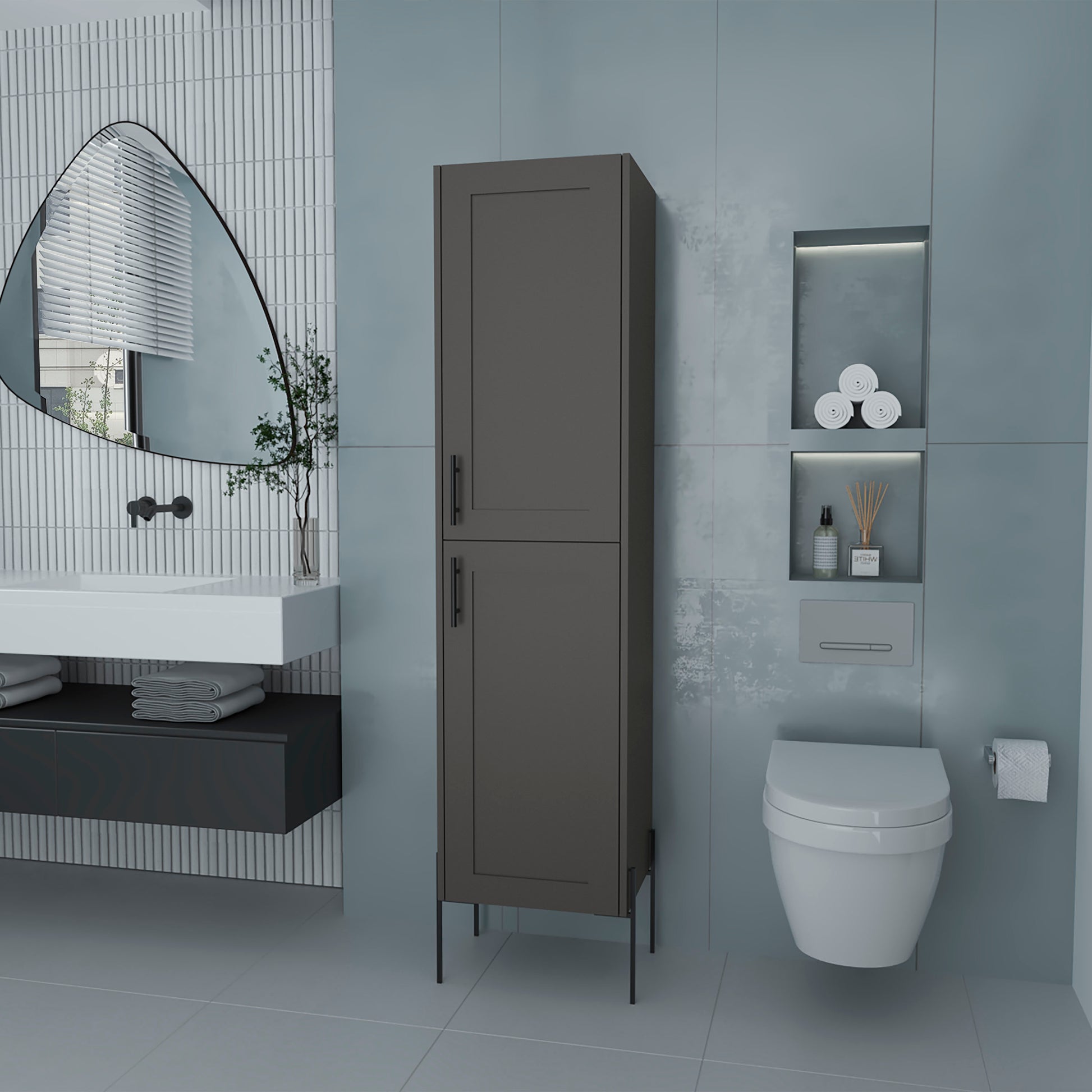 Sealy Hight Auxiliary Furniture In Melamine And 4 Shelves, Matt Gray Gray 2 4 Up To 17 In 60 In & Above Bathroom Freestanding Modern 10 15 Inches Particle Board Melamine