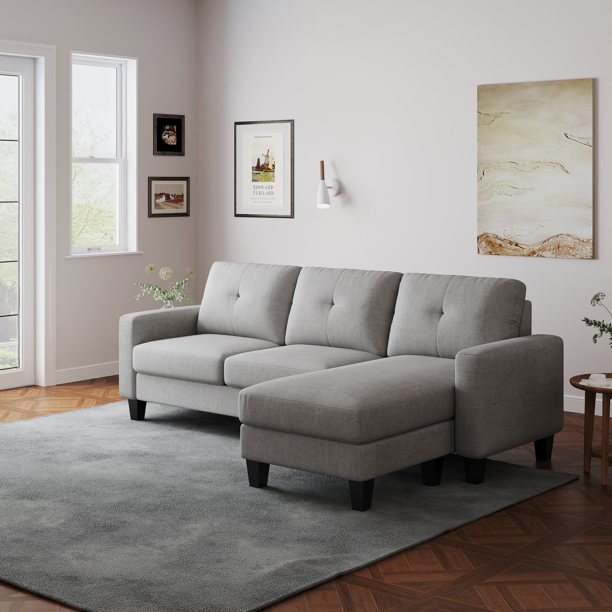 Living Room Furniture With Polyestr Fabric L Shape Couch Corner Sofa For Small Space Grey Grey Foam Polyester 3 Seat