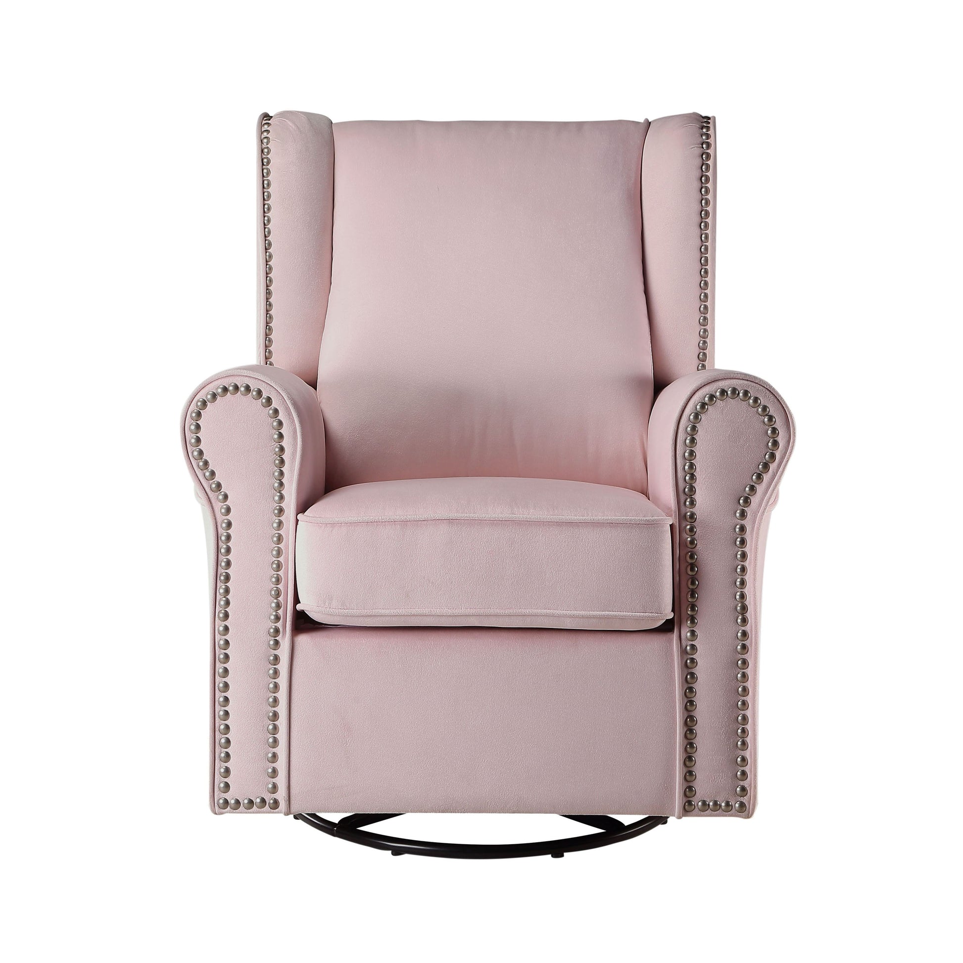 Pink Rolled Arms Swivel Chair With Accent Pink Primary Living Space Pine Wood Fabric