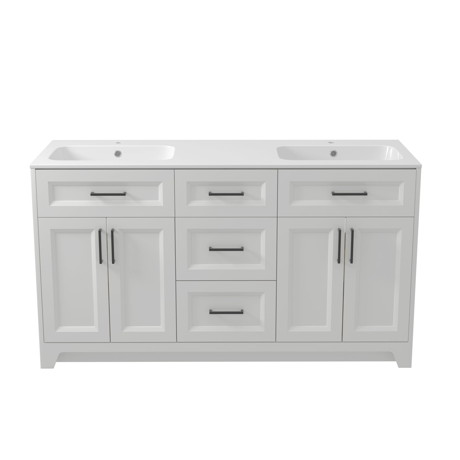 Solid Wood 60 Inch Bathroom Vanity With Double Sink Combo, Modern Vanity Cabinet With 4 Soft Closing Doors & 3 Full Extension Dovetail Drawers White 3 White 4 4 48 In & Above 32 To 35 In Soft Close Doors Bathroom Freestanding Luxury,Modern 20 25 Inches