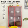 Retro Style Red Tall Freestanding Display Cupboard Stylish Fluted Glass Storage Cabinet With Glass Doors Three Detachable Shelves Bottom Space For Office Dining Room Living Room Old Sku:W68751710 Red Steel