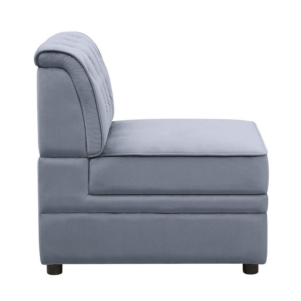 Grey Modular Armless Chair Grey Primary Living Space Luxury Pine Velvet