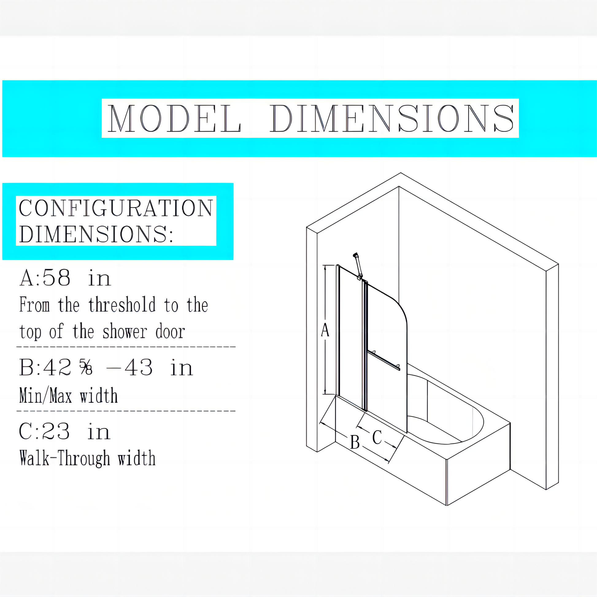 43 In. W * 58 In. H Frameless Folding Shower Doors For Bathtub, 1 4" 6Mm Thick Sgcc Tempered Glass Door, Bathroom Pivot Tub Glass Door, Brushed Gold Brushed Gold Glass Metal