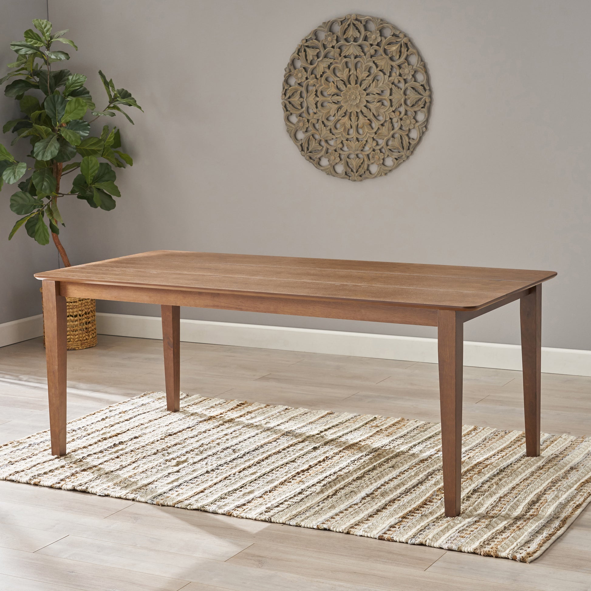 Dining Table With Square Leg Walnut Solid Wood Mdf