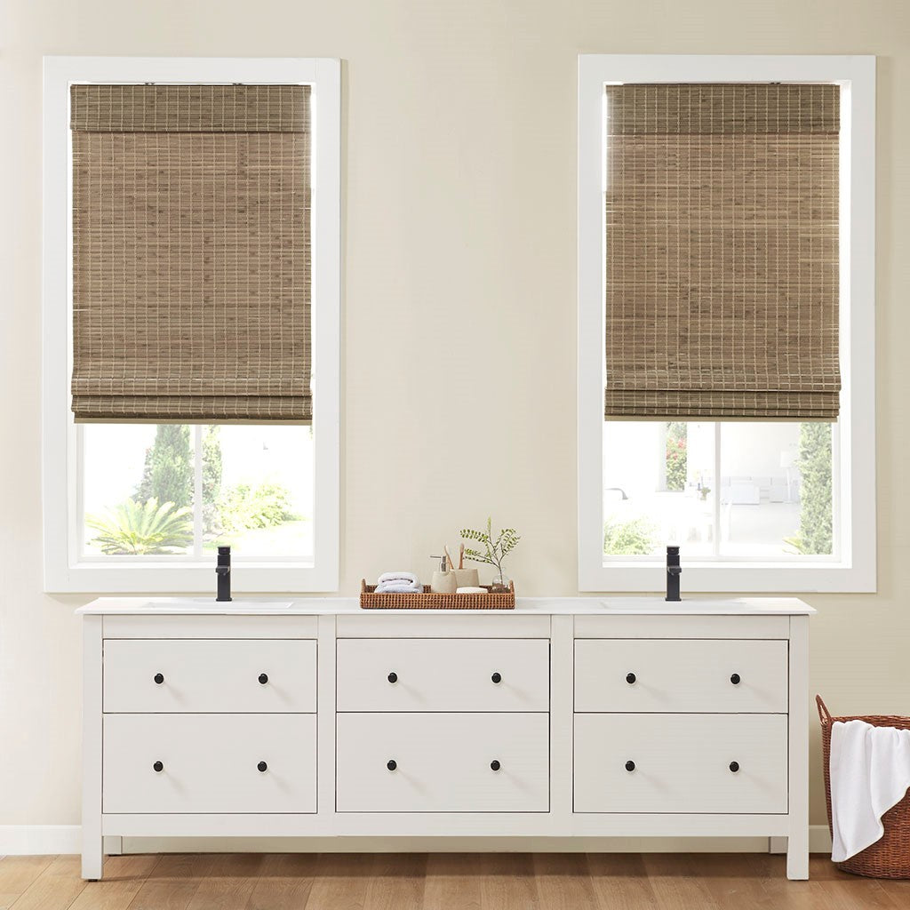 Bamboo Light Filtering Roman Shade 64"L Natural Ash Bamboo