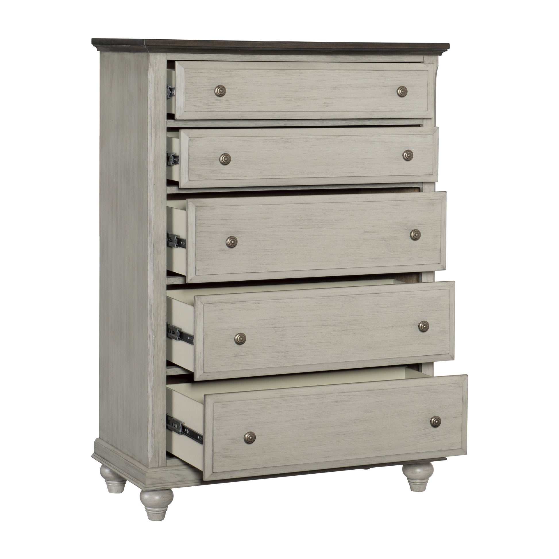 Classic Light Gray Finish 1Pc Chest Of 5X Drawers Dark Brown Top Modern Farmhouse Design Bedroom Furniture Brown Light Gray Bedroom Classic,Farmhouse,Modern Wood