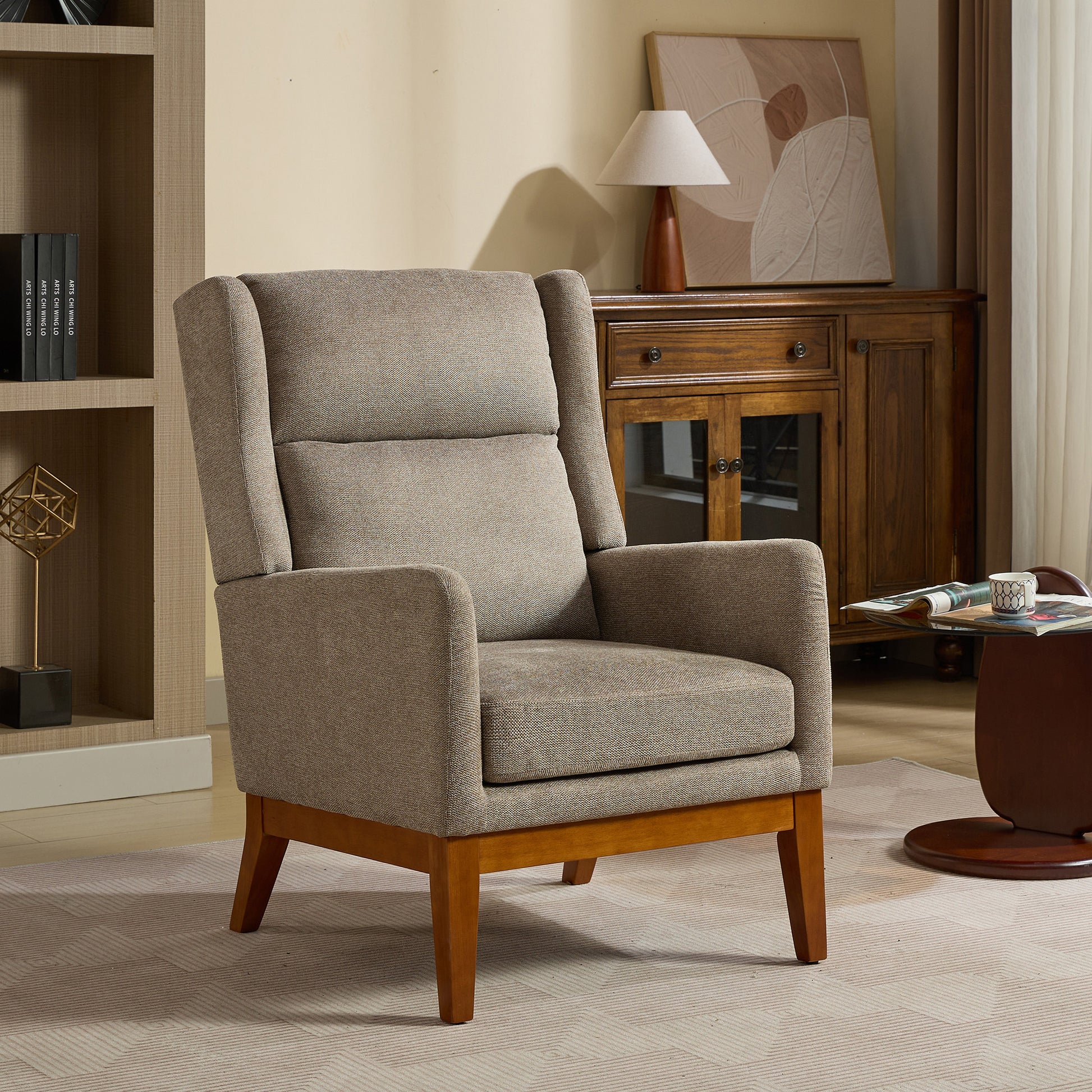 Wide Modern Accent Chair,Polyester Blend High Back Reading Chai