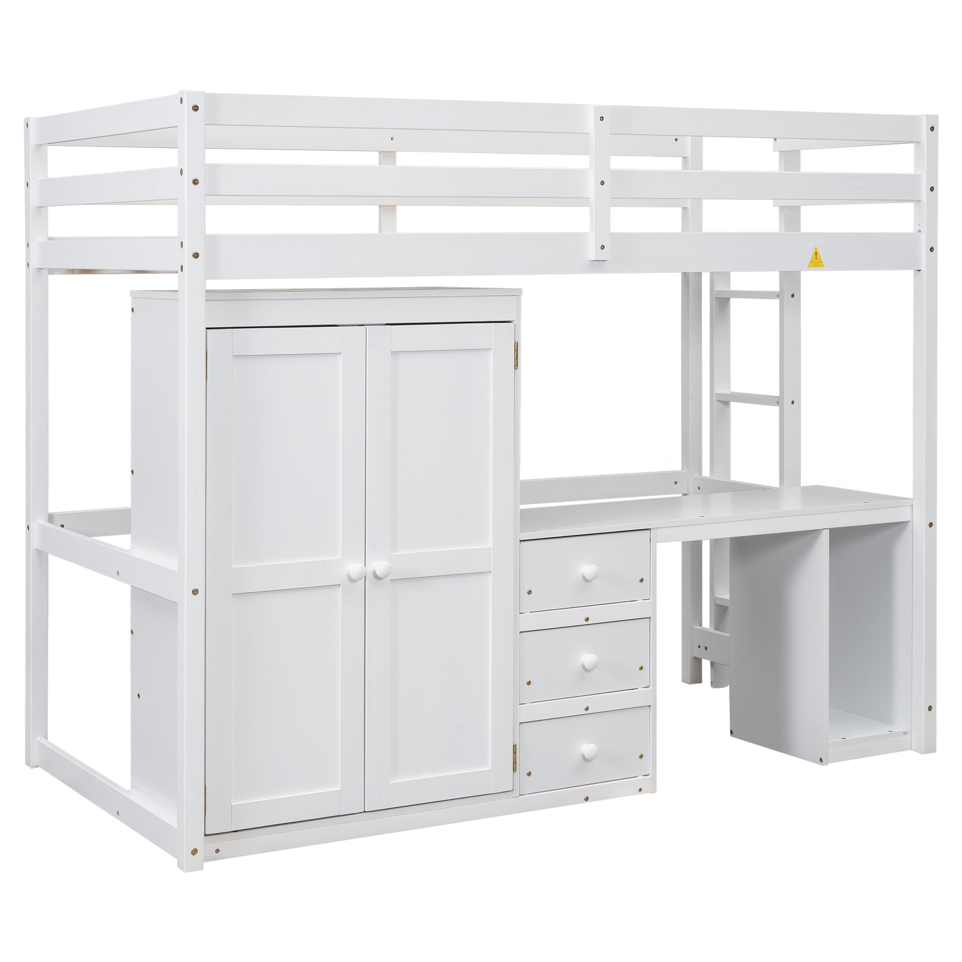 Twin Size Loft Bed With Wardrobe, Desk And Storage Drawers, White Twin White Pine