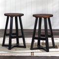 Rustic Distressed Solid Wood Round Dining Stool Mahogany Mahogany Pine Pine