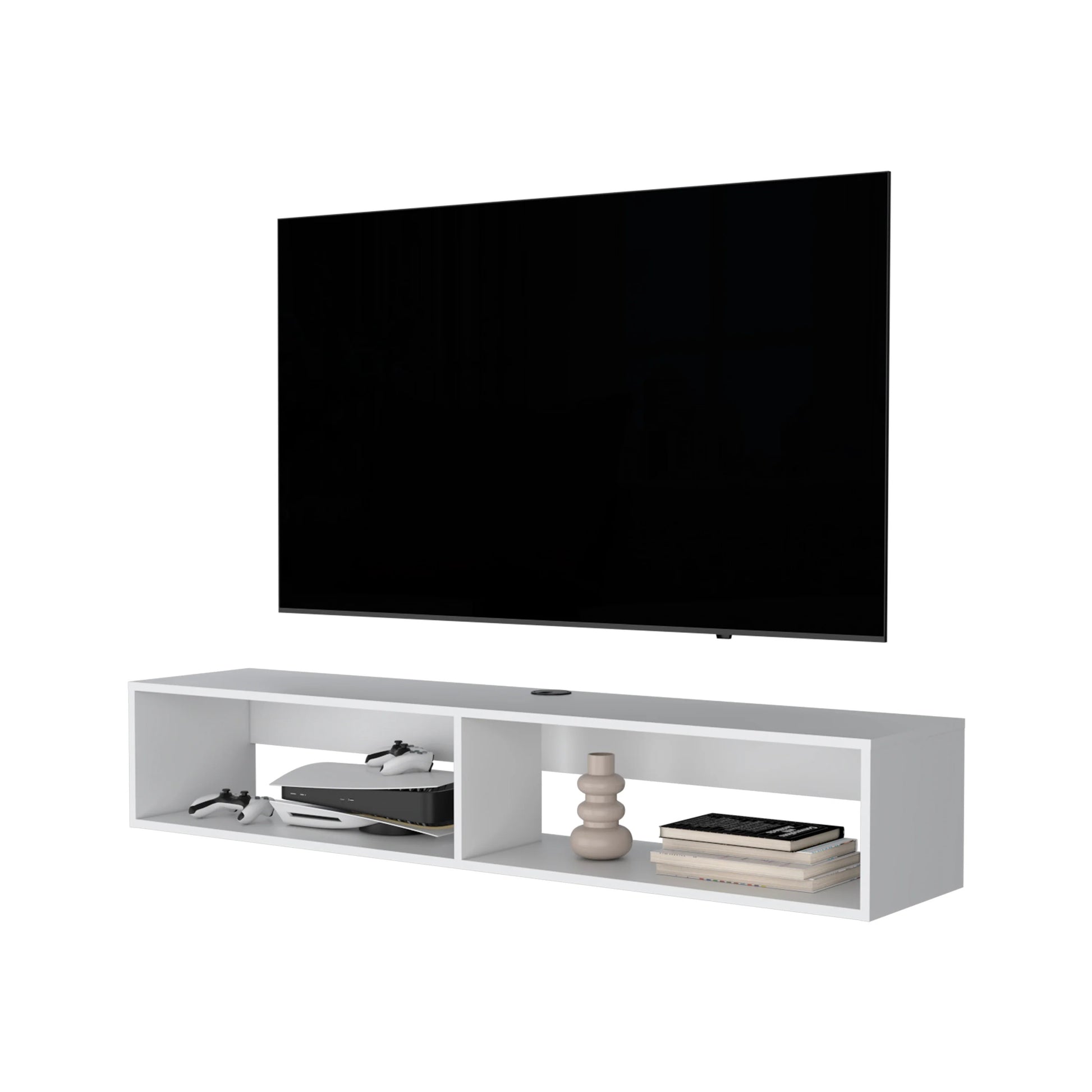 White 2 Shelf Central Floating Media Rack White Primary Living Space 6