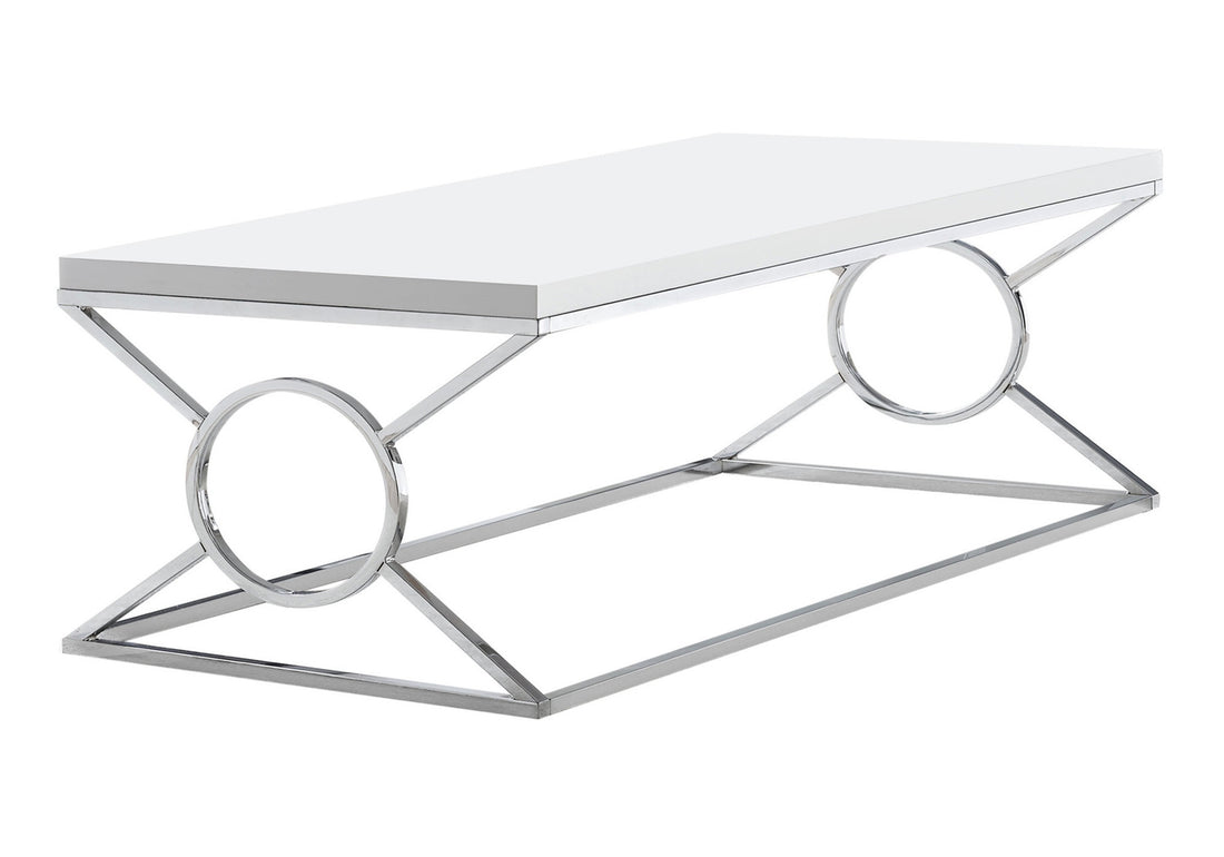 Coffee Table, Accent, Cocktail, Rectangular, Living Room, 44"L, Glossy White Laminate, Chrome Metal, Contemporary, Modern White Metal