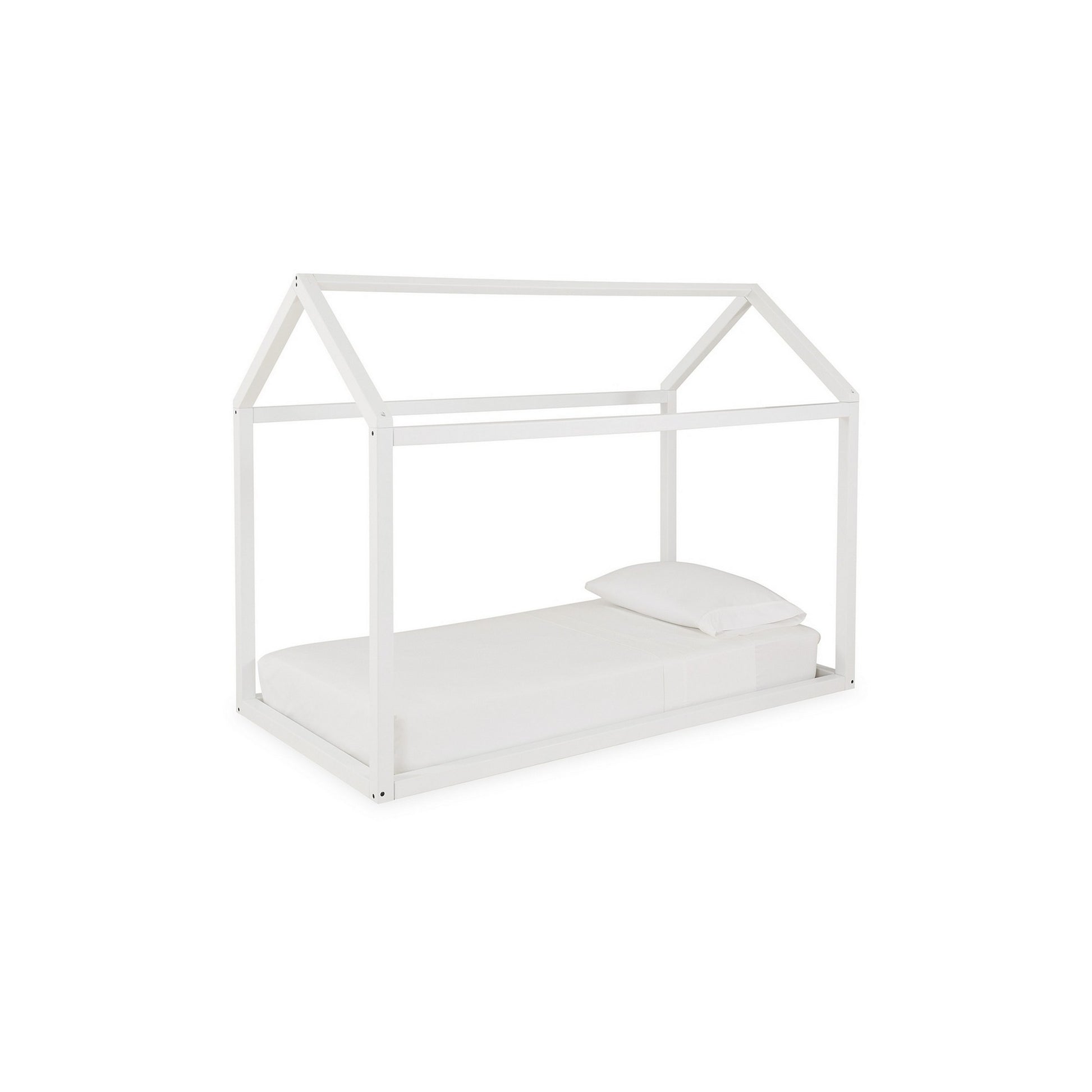 Twin Size Bed Frame With A House Shaped Design, Sleek White Finish White Wood