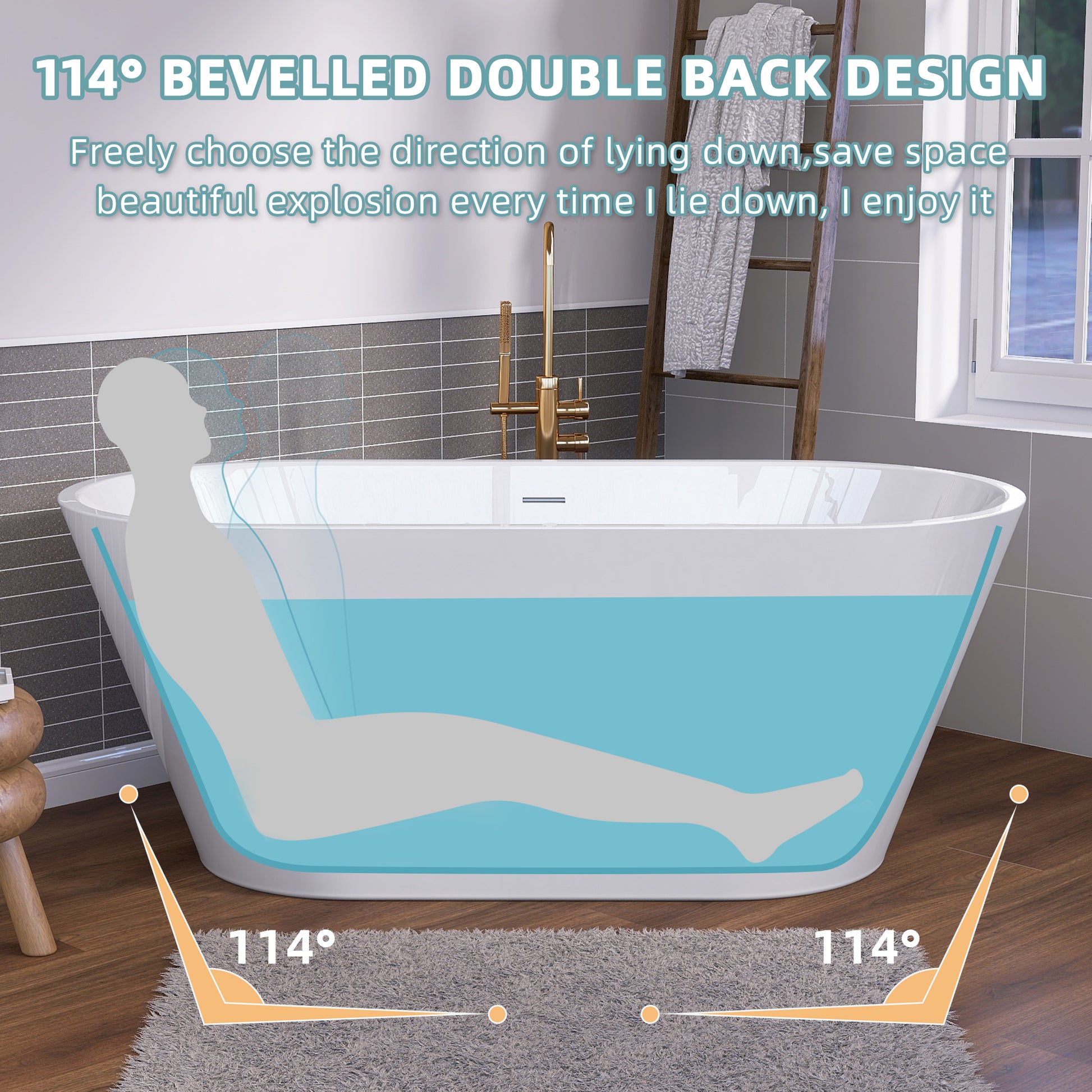 55 Inch Acrylic Freestanding Bathtub Contemporary Soaking White Tub With Overflow And Pop Up Drain Gloss White Gloss White Oval Bathroom Freestanding Tubs Polished Less Than 59 In Contemporary,Modern Soaking Center Fiberglass Acrylic