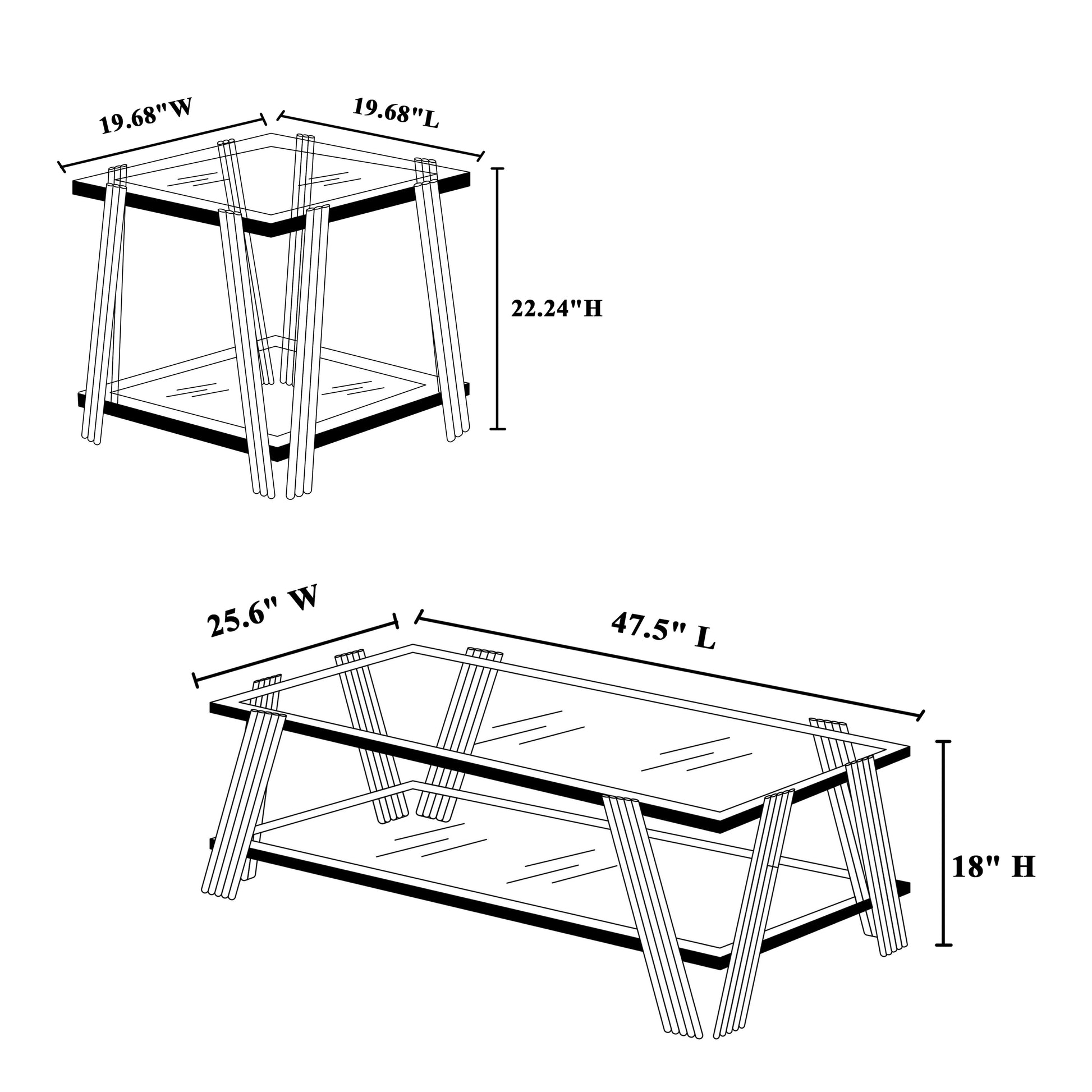 Modern Stainless Steel Coffee Table Set Set Of 2 , Double Layer Clear Tempered Glass Table Top, Coffee Table & End Side Table 2 Pieces Sets For Living Room Home Office, Silver Clear,Silver Modern