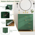 30 Inch Green Bathroom Vanity With Ceramic Sink And Large Storage Ideal Choice For Small Bathrooms Green Solid Wood Mdf