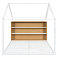 Full Size Metal Bed House Bed Frame With Shelves And Lights, White Full White Metal & Wood