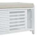 Distressed Shutter Storage Bench With Acacia Veneer For Retro Charm For Living Room, Entryway White White Mdf