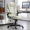Homcom 6 Point Vibrating Massage Office Chair With Heat, Microfiber High Back Executive Office Chair With Reclining Backrest, Padded Armrests And Remote, Beige Beige Polyester