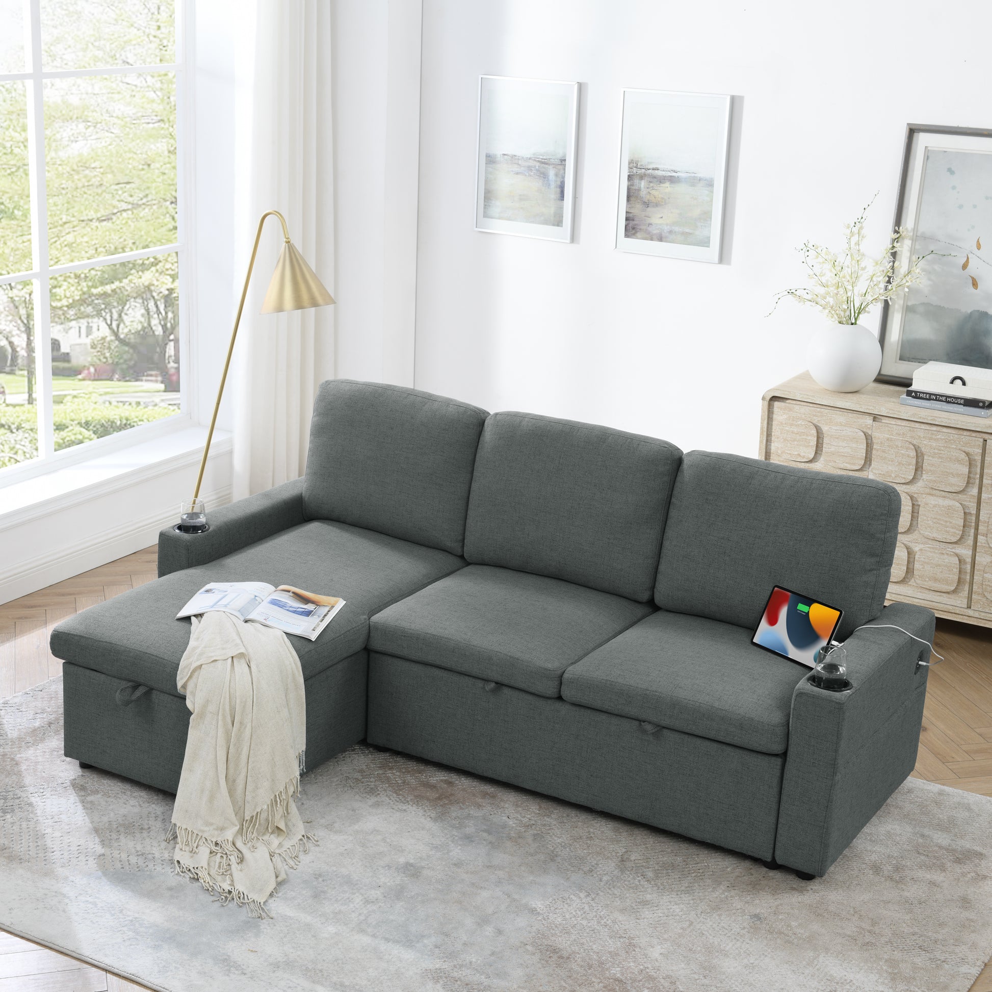 Sleeper Sectional Sofa Sofa Bed Chaise Lounge With Storage Linen