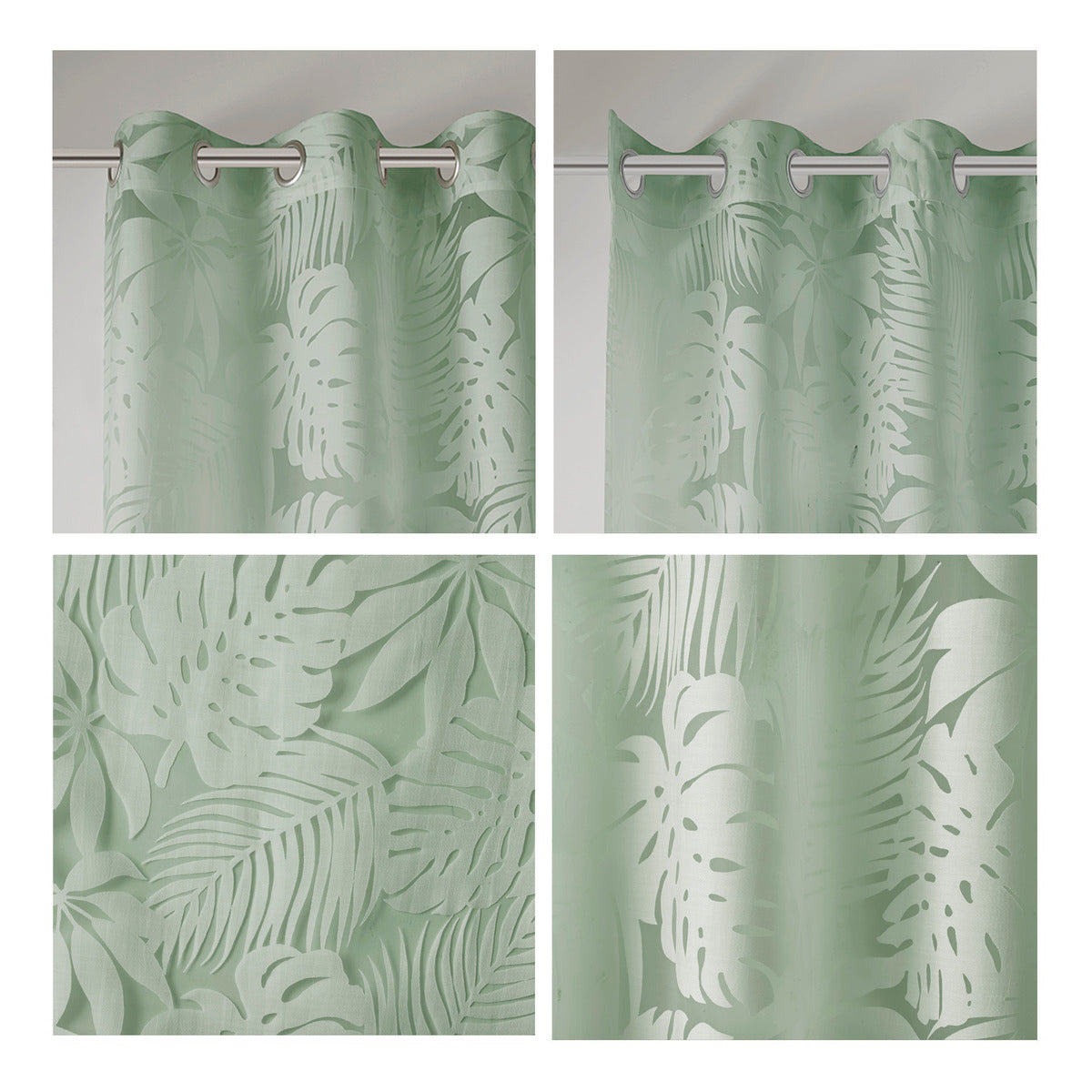 Palm Leaf Burnout Window Sheer Sage Green 50X84" Sage Green Polyester
