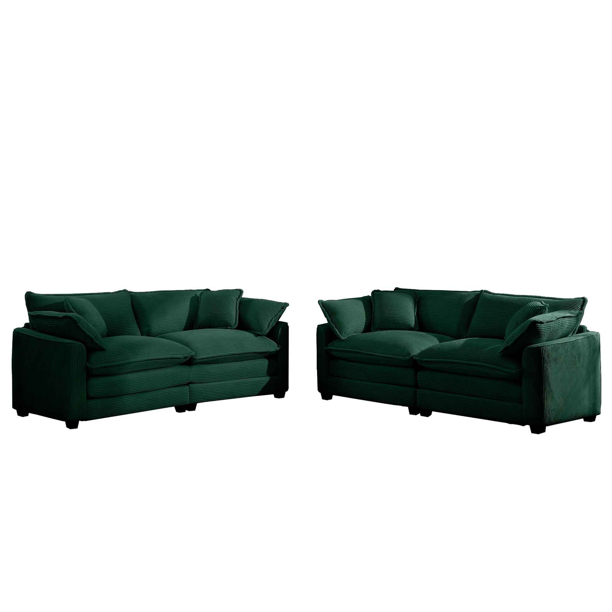 Modern Fabric Living Room Sofa Two Piece Set, Two 2 Seater Sofas With 8 Cushion Upholstery Large Deep Seat Recliner, Green Corduroy Fabric Green Corduroy 4 Seat