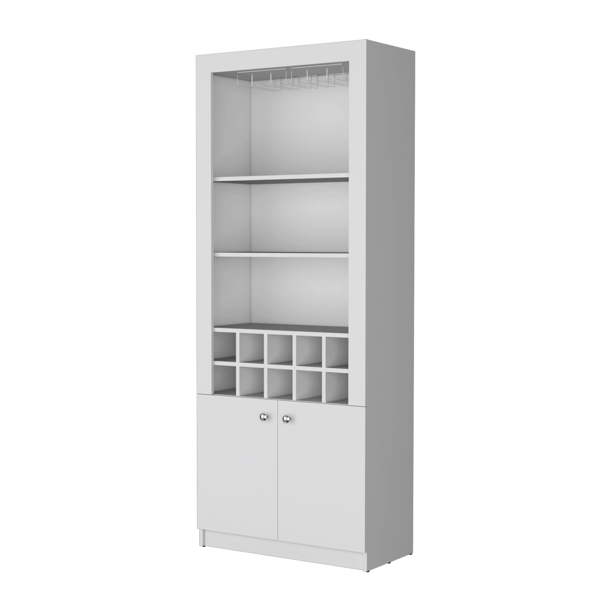 White Bar Cabinet With Wine Storage And Three Shelves Standard White White Shelves Included Wood