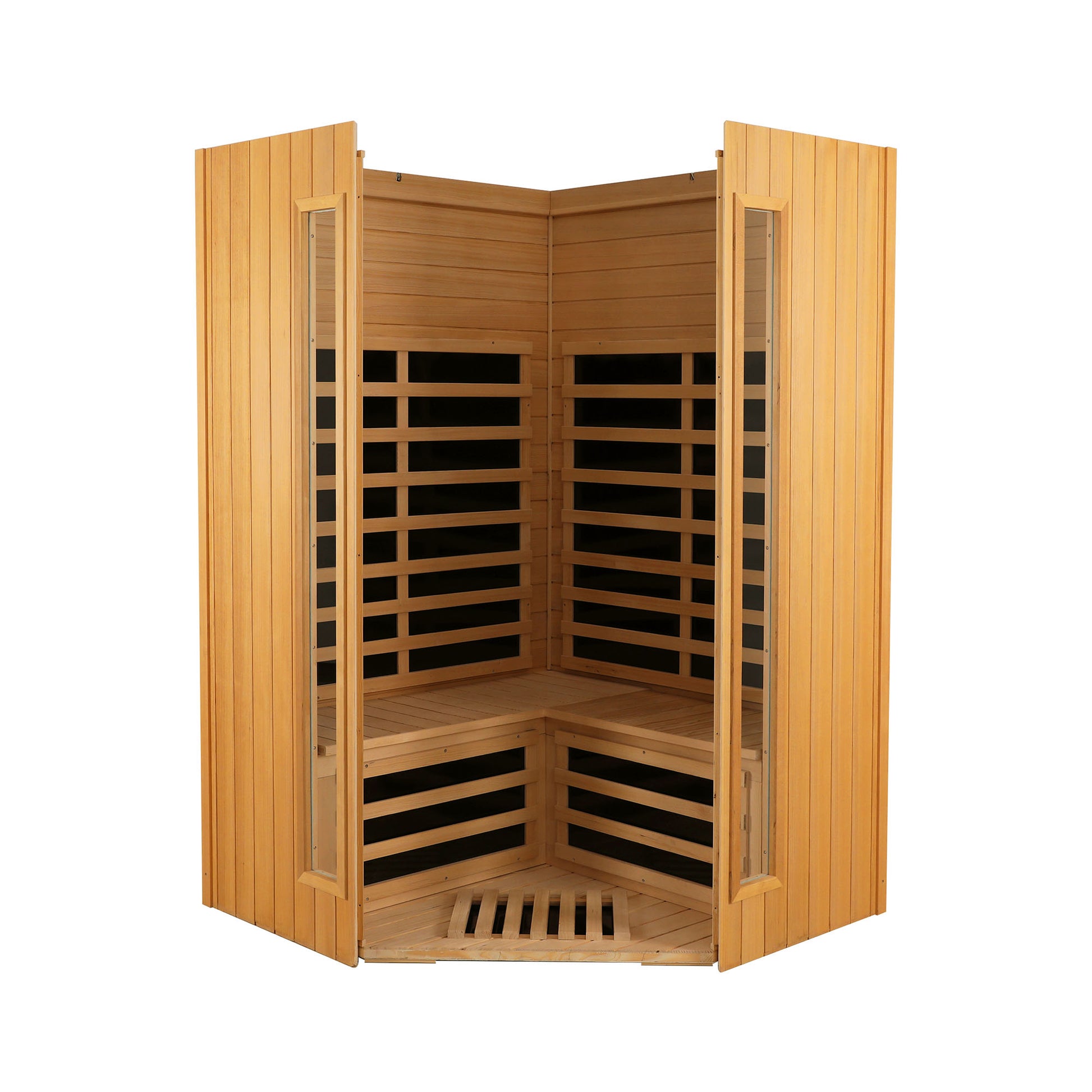 Two Person Hemlock Indoor Far Infrared Sauna Room Natural Wood Metal & Wood