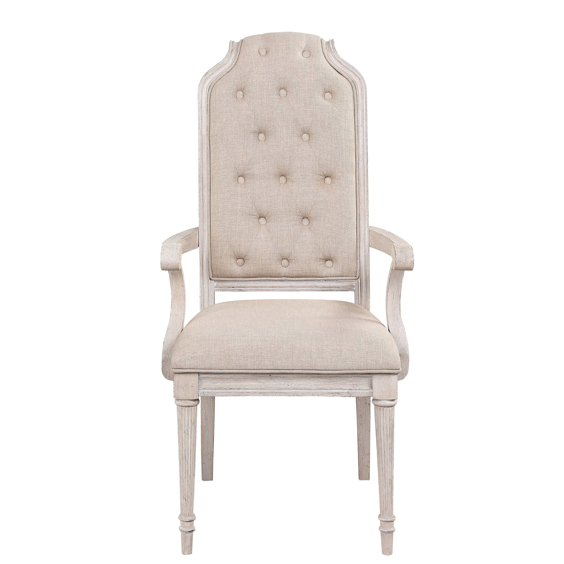 Beige And Antique Champagne Tufted Back Arm Chairs Set Of 2 Champagne White Primary Living Space Traditional Rubberwood Foam Wood Fabric