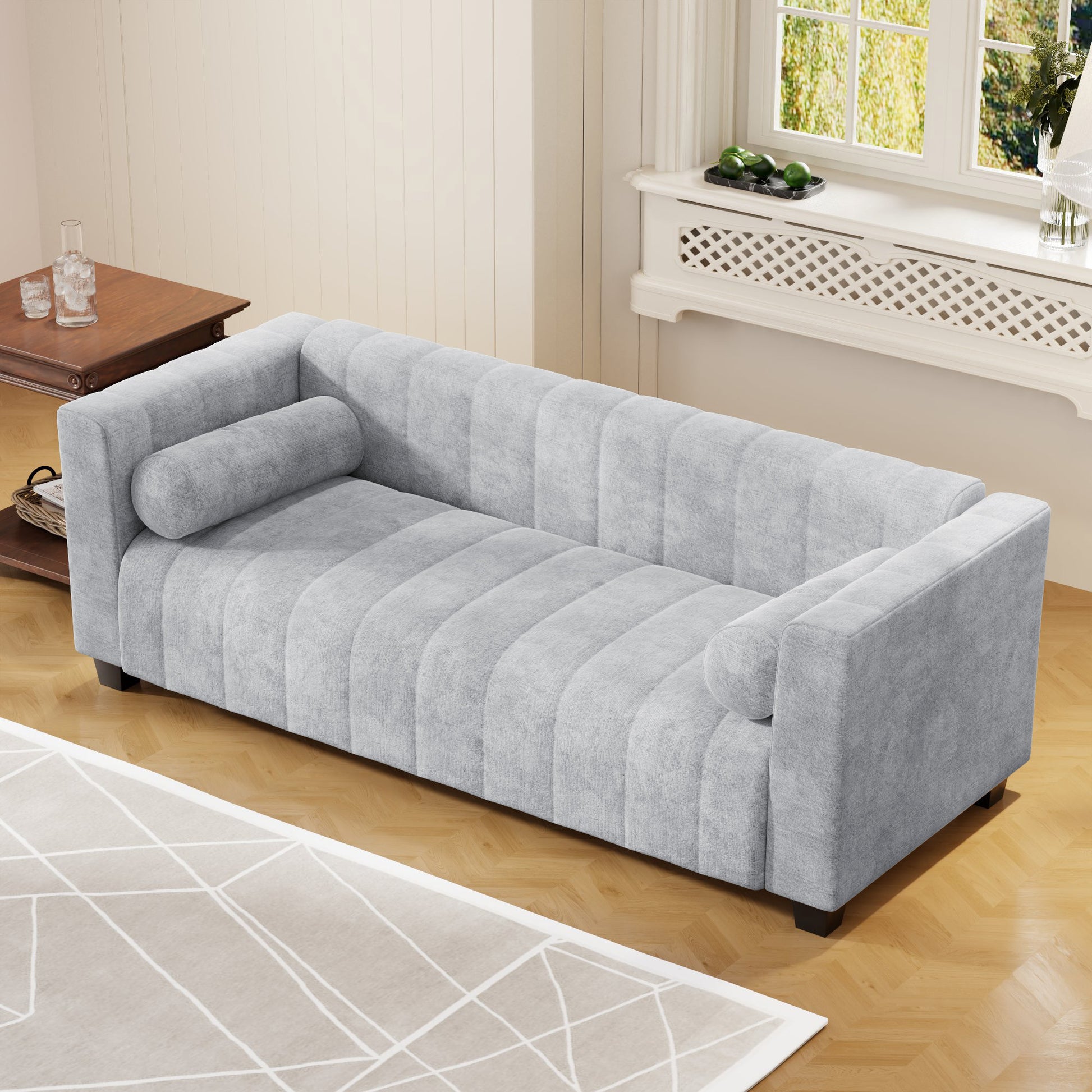 78.7''Upholstered Sofa For Living Room, Bedroom, Salon, Simplified Style Light Gray Polyester 3 Seat