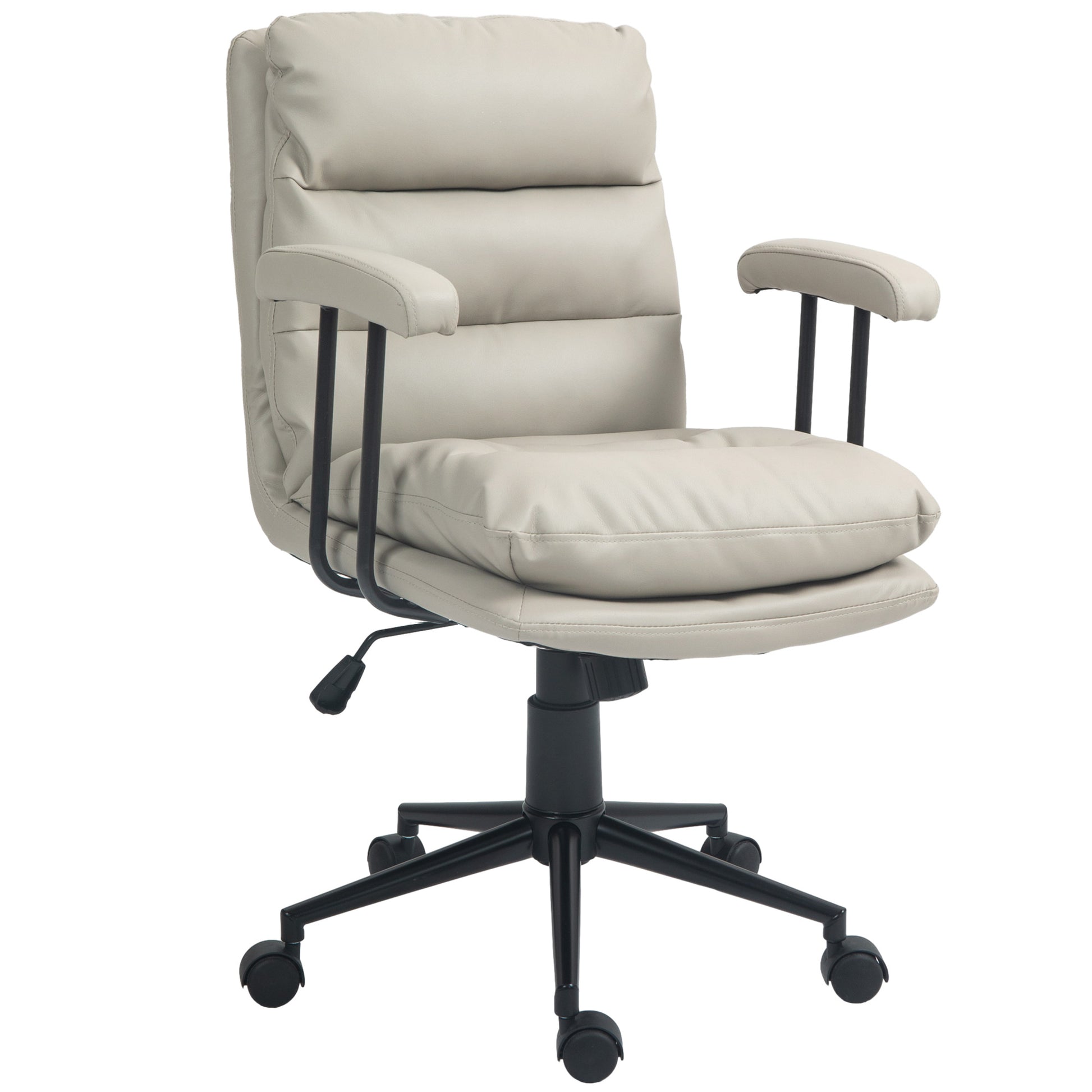 Homcom Pu Leather Office Chair, Office Desk Chair, Task Computer Chair With Swivel Wheels, Adjustable Height, Double Tier Padded, Light Gray Light Gray Faux Leather