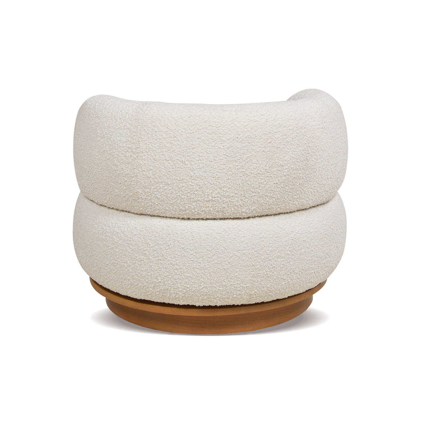 Fuji 360 Swivel Low Barrel Back Accent Chair, Ivory White Boucle White Foam Boucle