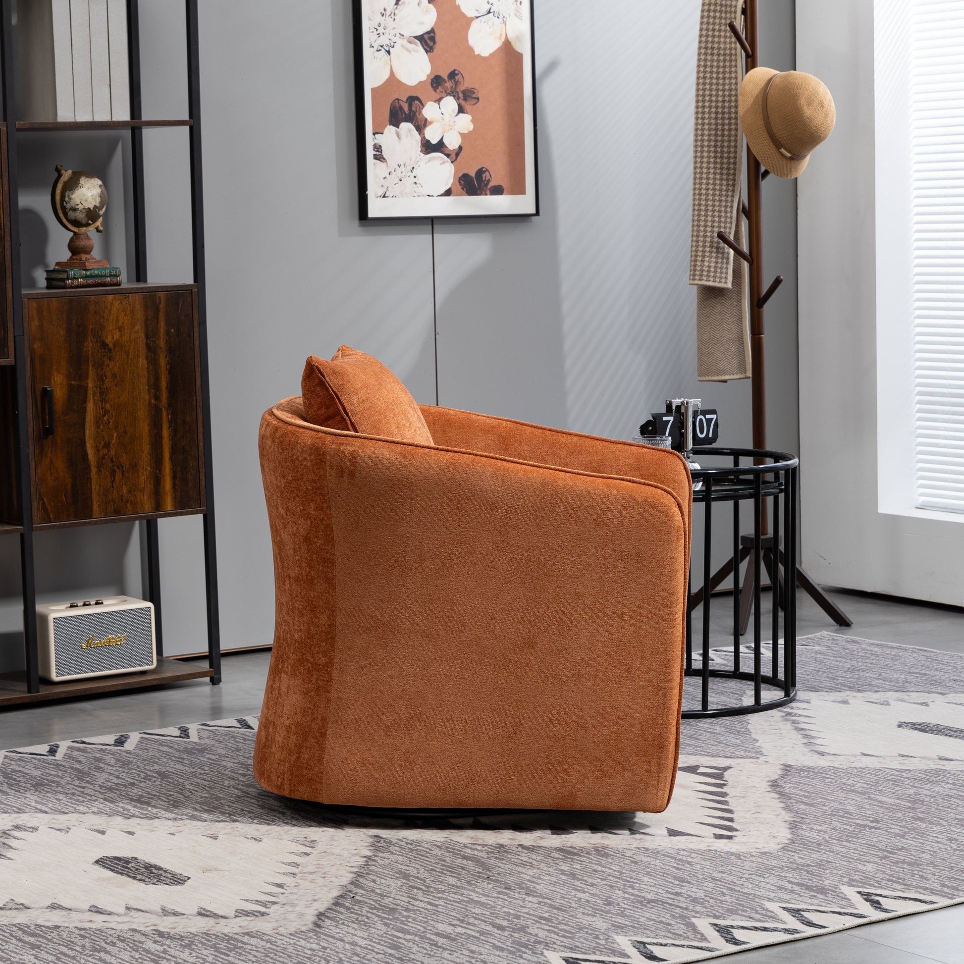 Mid Century Modern Accent Chair With Wood Frame, Upholstered,Swivel Chairs For Living Room Chairs With Waist Cushion, Reading Armchair For Bedroom Sunroom Brown Modern Foam Velvet