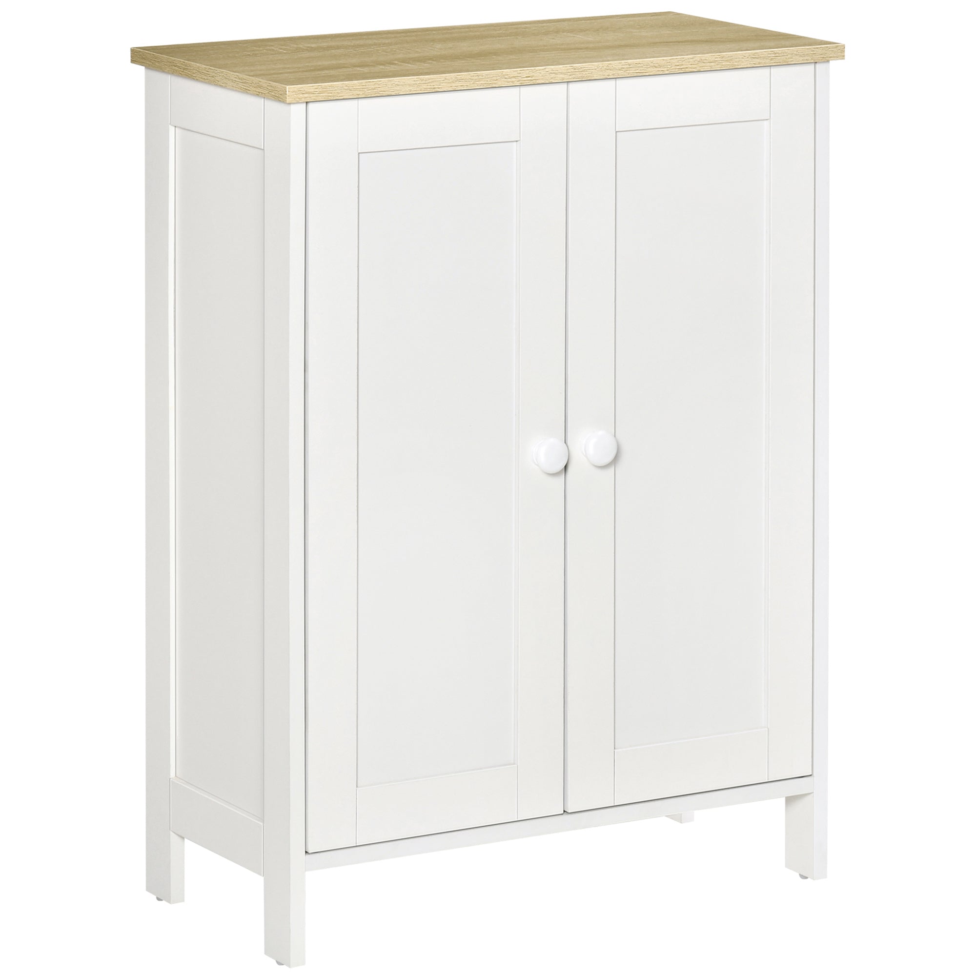 Homcom Storage Cabinet, Double Door Cupboard With 2 Adjustable Shelves, For Living Room, Bedroom, Or Hallway, White White Particle Board