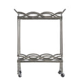 30 Inch Aluminum Bar Cart, 2 Tier Glass Shelves, Dynamic Accents, Silver Silver Aluminium