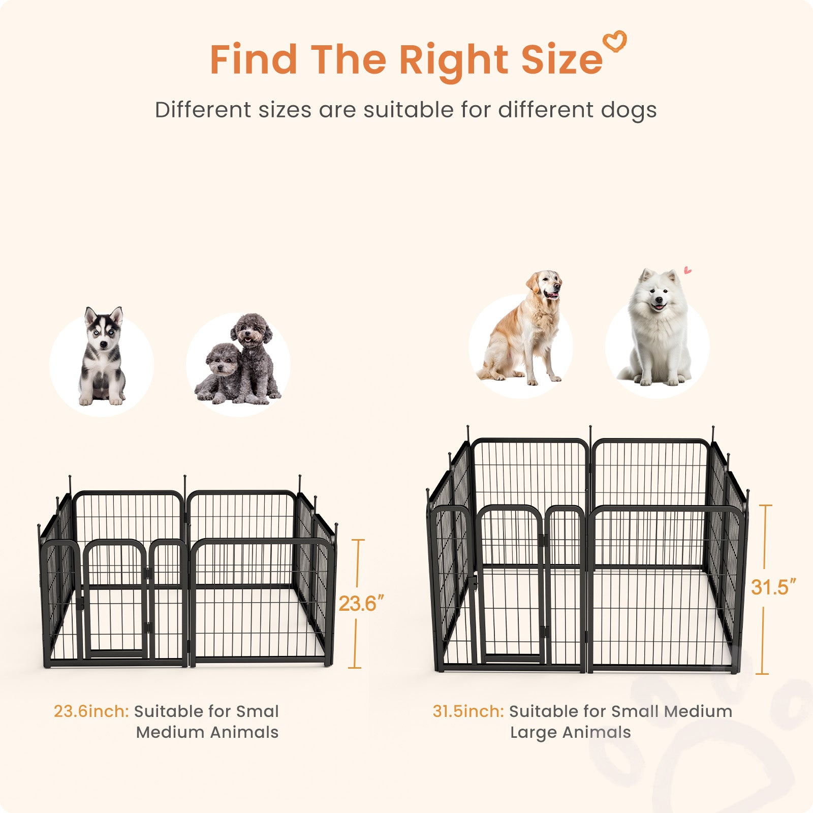 Dog Playpen Outdoor, 8 Panel Dog Fence 24" Pet Pen For Small Dogs Pet Exercise Pen For Puppy Rabbit Small Animals Portable Playpen For Rv Camping Garden Yard, Indoor. Black, 22.2'' W X 23.6'' H. Black Iron