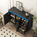 Buffets & Sideboards, Fluted Sideboard Cabinet, 2 Door 3 Drawer Design, With Led Lights,Acceent Black Sideboard Elegant Cabinet Ideal For Dining Room And Kitchen Storage,Black Black Mdf
