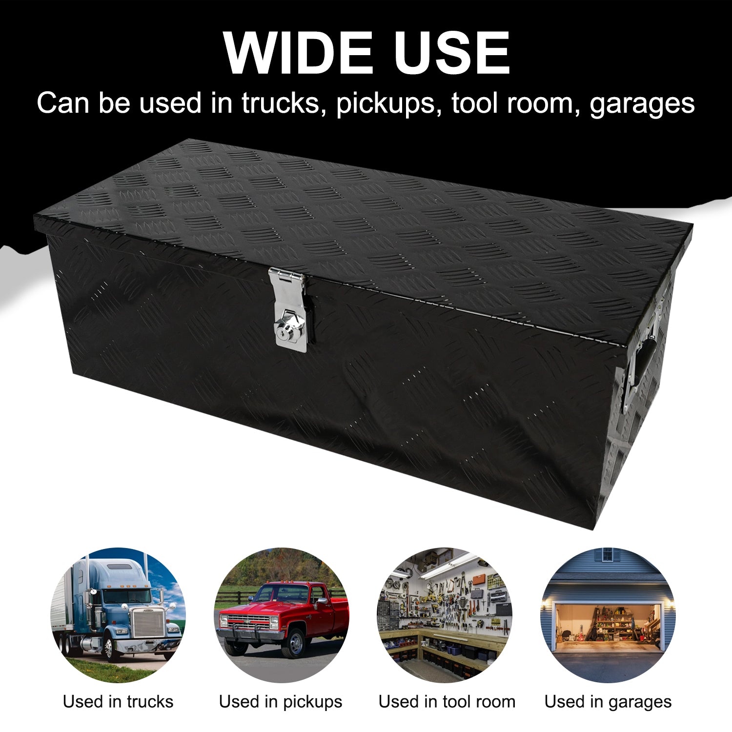 30 Inch Tool Box Underbody Flatbox Truck Car Outdoor Trailer Pickup,Rv Storage Organizer,Underbed Tools Chest Box W Side Handle And Lock Keys,Black Aluminum 5 Bar Tread 30.1"X12.8"X9.7" Black Aluminium