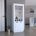 Lafayette Bar Cabinet With 4 Bottle Rack, Upper Glass Holder And Dual Door Design White White Particle Board