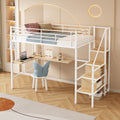 Twin Loft Bed With Desk And Storage Wardrobe, Heavy Duty Loft Bed With Stairs And Metal Grid, Twin Size Loft Bed, No Box Spring Needed, White Loft Bed Twin Size White Box Spring Not Required Twin