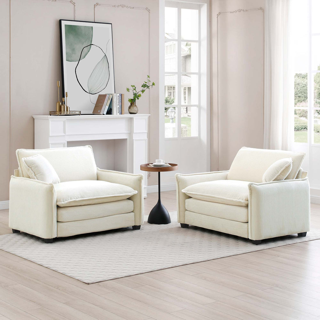 Beige Corduroy,Luxurious And Sophisticated Deep Seated Sofa Set With Two Single Deep Seat Sofa Suitable For Living Room And Office Beige Corduroy 1 Seat