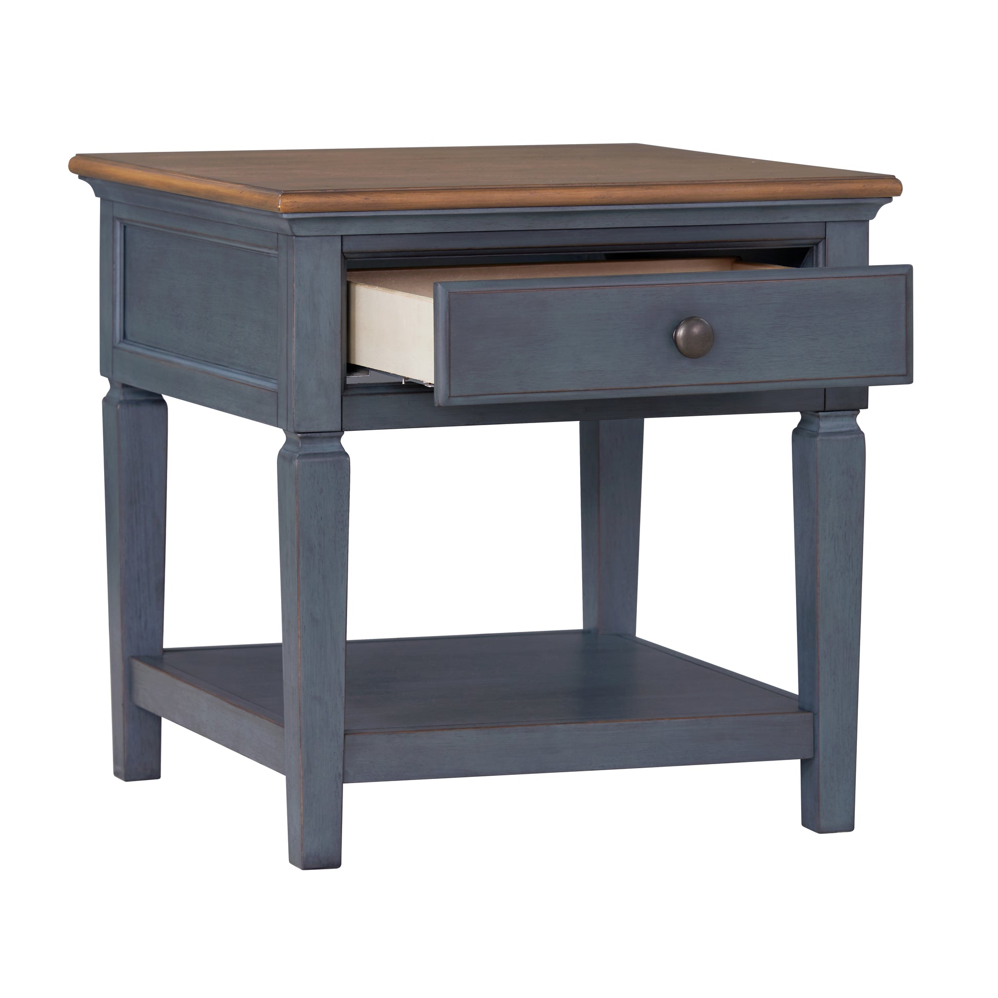 Americana 24 Inch End Table, No Assembly Required, Corduroy Blue Finish Blue Rubberwood Rubber Wood