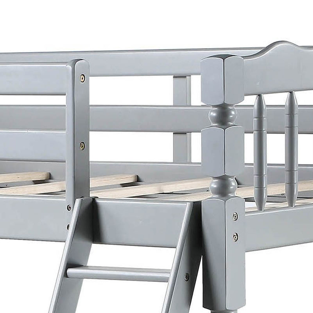 Grey Twin Over Twin Bunk Bed With Built In Ladder Grey Wood